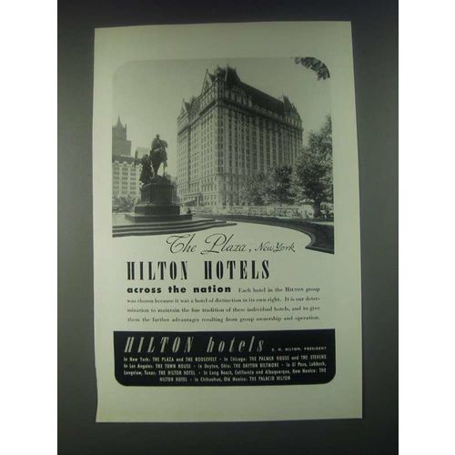 1946 The Plaza, New York Hilton Hotel Ad