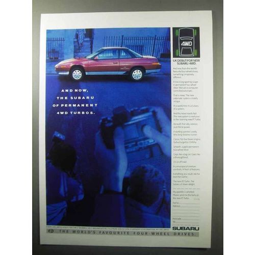1987 Subaru XT Turbo Car Ad - Permanent 4WD Turbos