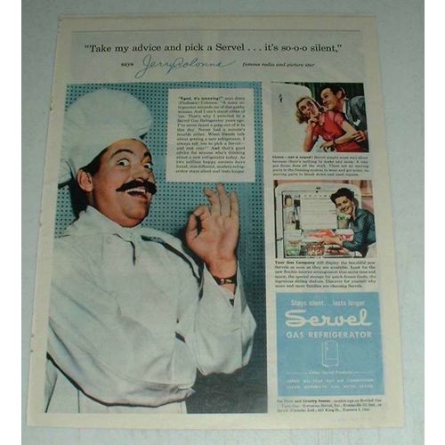 Vintage Servel Gas Refrigerator Ad w/ Jerry Colonna