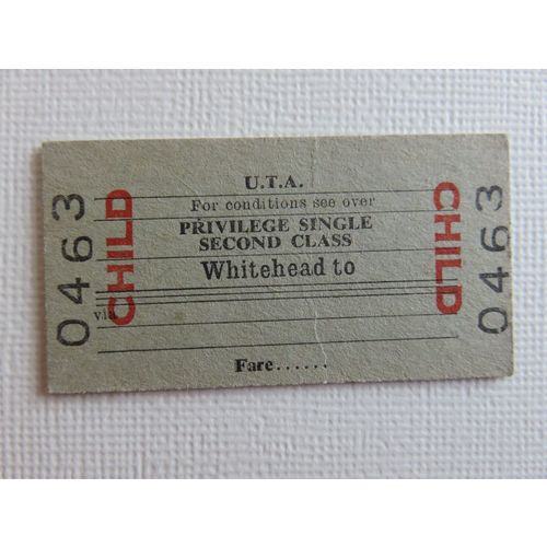 Ulster Transport Authority Whitehead-Blank Priv Single 2nd Child Ticket #26
