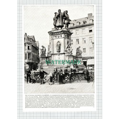 (X37) The Gutenberg Monument Frankfort Frankfurt - c1900 Clip