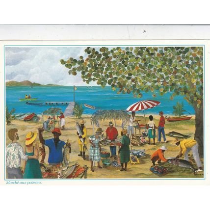 Fish Market Antilles Unknown Artist Postcard used VGC