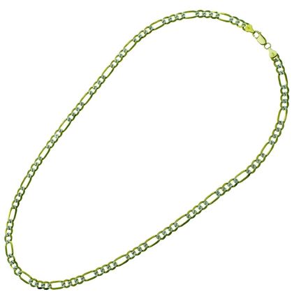 14K Solid Yellow Gold 6.2 mm Figaro White Pave Link 24" Chain Necklace 31.6 Gr