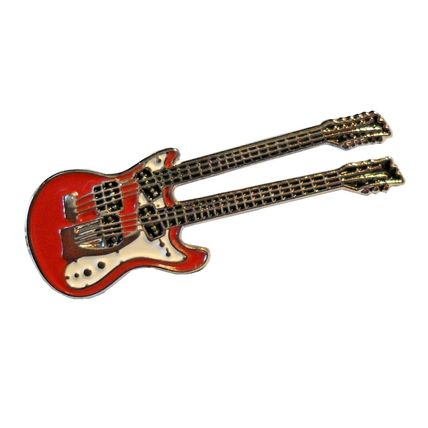 Double Neck Electric Guitar Enamel Badge Heavy Metal Rock Music Band Lapel Pin
