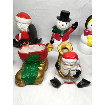 Christmas Figurines Santa, Snowmen, Kitty, Stocking, Teddy Lot of 7 Mini 2" - 3"