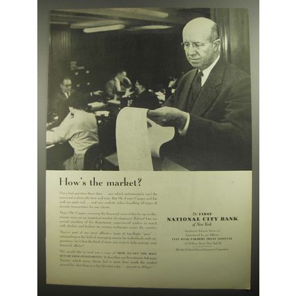 1956 First National City Bank Ad - How's the market?