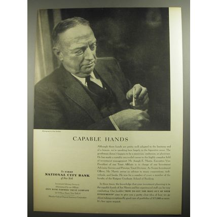 1956 First National City Bank Ad - Capable hands