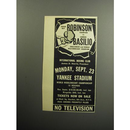 1957 International Boxing Club Ad - Sugar Ray Robinson vs Carmen Basilio