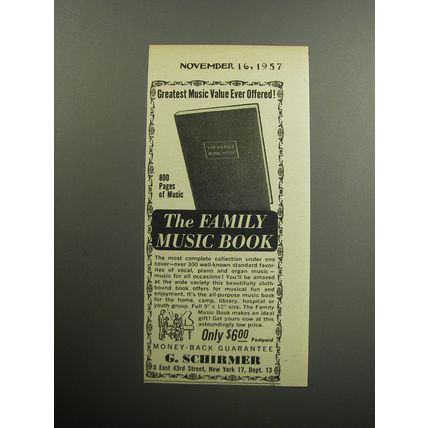 1957 G. Schirmer Family Music Book Ad - Greatest Music Value ever Offered