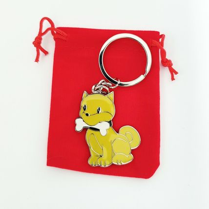 Dog & Bone Keyring Key Ring Yellow Gift Keychain Bag Charm Metal Enamel A42