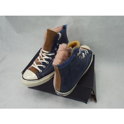 New Mens 11.5 Converse Chuck 70 Hi Navy Pink Leather Winter Fur Shoes 166319C