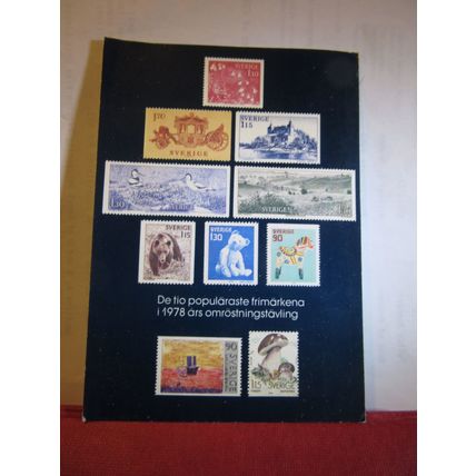 10 most popular Swedish stamps in 1978, SWEDEN unused postcard =