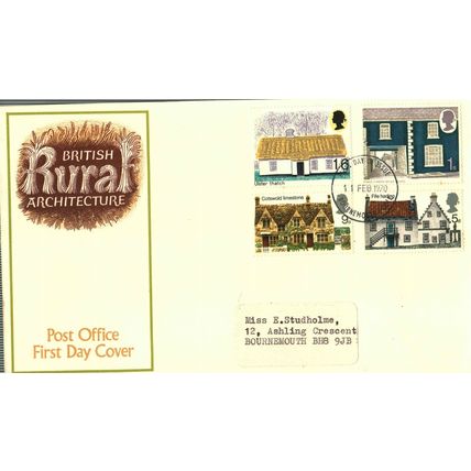 1970 British Rural Architecture, Bournemouth Postmark, UK, GPO FDC