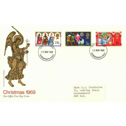 1969 Christmas, Bournemouth Postmark, UK, GPO FDC