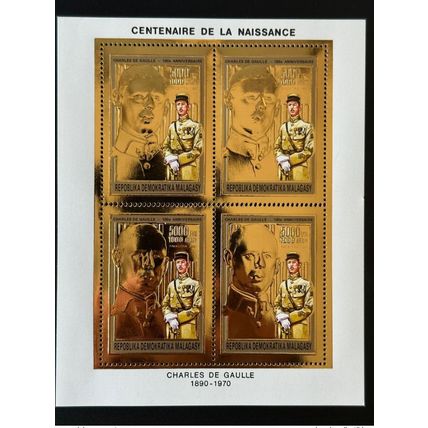 Madagascar 1990 Mi. 1297A Feuillet Général De Gaulle 100 Ans naissance Or