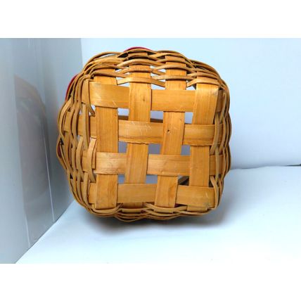 Round Christmas "Holly" Ribbon Basket - Lattice Type- Adorable! Farmhouse Decor
