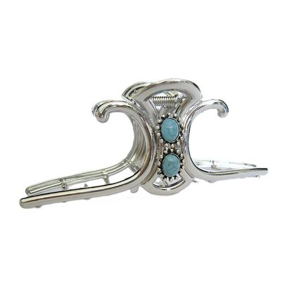 Extra large hair claw clip silver turquoise blue stone metal western style