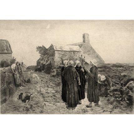 EVENING IN FINISTERRE 1914 Émile Frédéric Salmon - Jules Breton ANTIQUE ETCHING