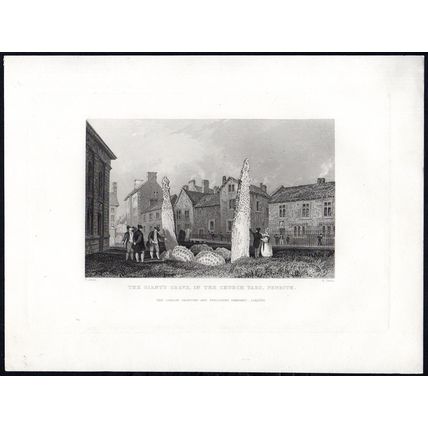 GIANT’S GRAVE, IN THE CHURCH YARD, PENRITH 1858 Thomas Allom ANTIQUE ENGRAVING
