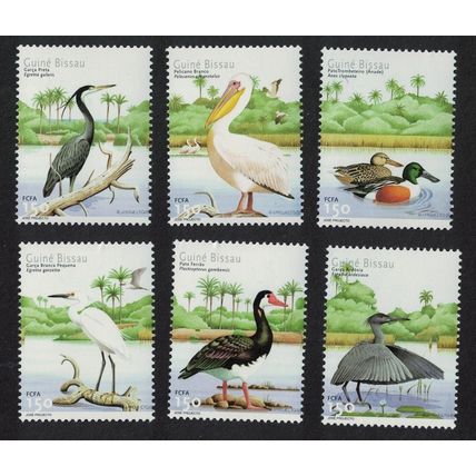 Guinea-Bissau Heron Egret Pelican Goose Mallard Water birds 6v 2001 MNH