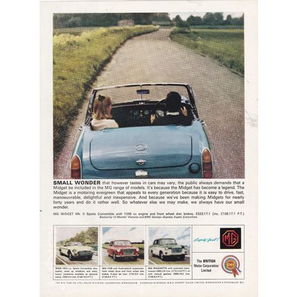 1965 MG MK 11 SPORTS CONVERTIBLE MOTOR CAR MAGAZINE ADVERT
