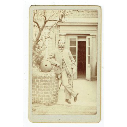 Victorian cdv photo man standing outside house unstated photographer
