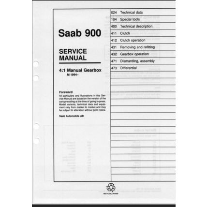 Saab 900 Manual Gearbox Workshop Manual 1994 199320972 PDF