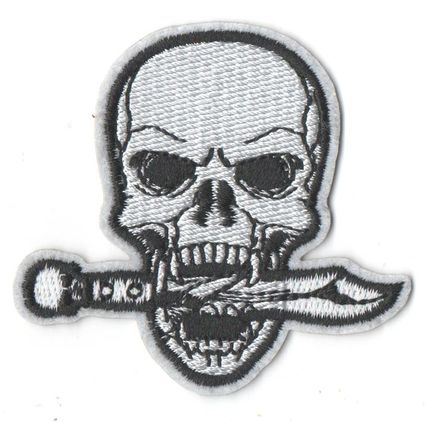Small HEAD SKULL with KNIFE Embroidered Patch ~ Iron or Sew On ~ UK-POST FREE