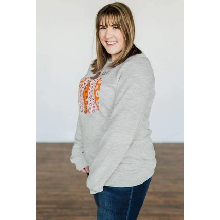 Halloween Pumpkin Leopard Print Plus Size Sweatshirt