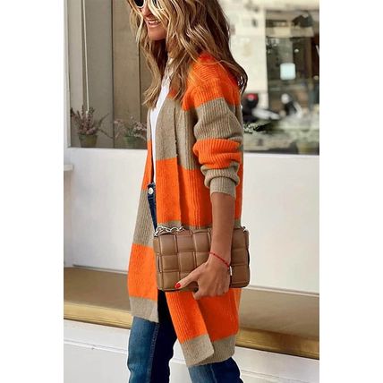 Orange Colorblock Ribbed Knit Cardigan