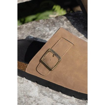 Light French Beige Suede Buckle Detail Slippers