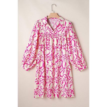 Pink Leopard Print Loose Fit Babydoll Mini Dress