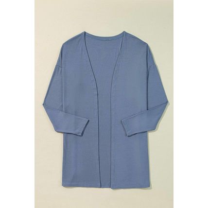 Ashleigh Blue Solid Color Rib Knit Open Front Tunic Cardigan