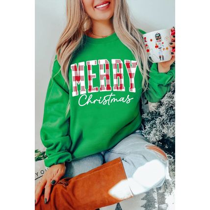 Dark Green Merry Christmas Heat Transfer Graphic Sweatshirt