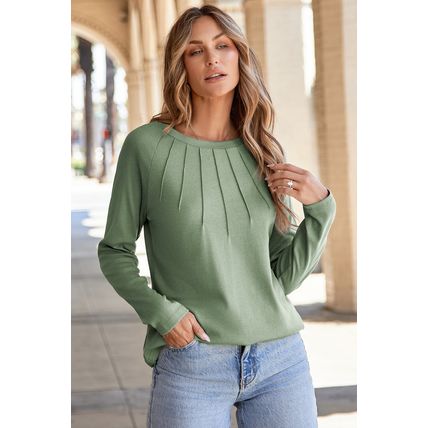 Laurel Green Solid Color Seam Detail Raglan Long Sleeve Top