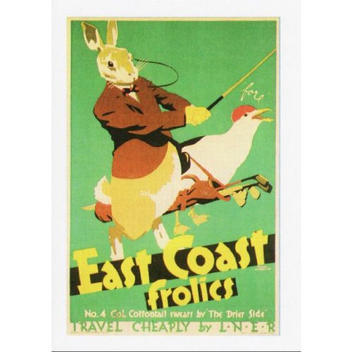 Railway Poster Art Postcard LNER East Coast Frolics Rabbit Frank Newbould 1933