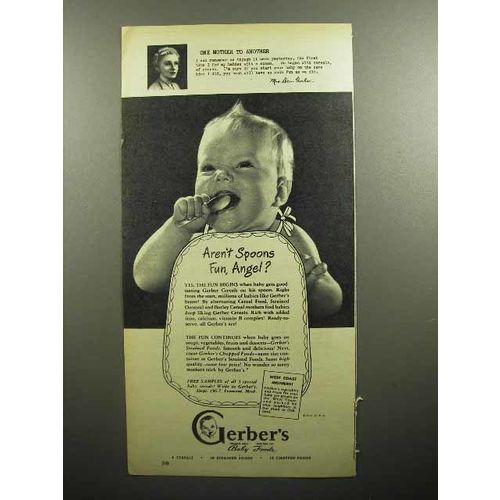 1947 Gerber's Baby Food Ad - Aren't Spoons Fun Angel?