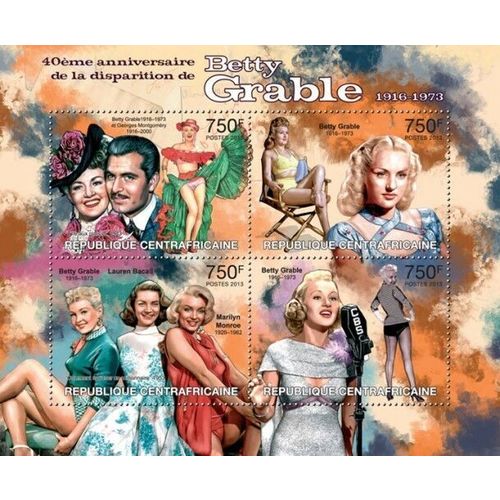 CENTRAL AFRICA 2013 SHEET MNH BETTY GRABLE CINEMA ACTRESSES