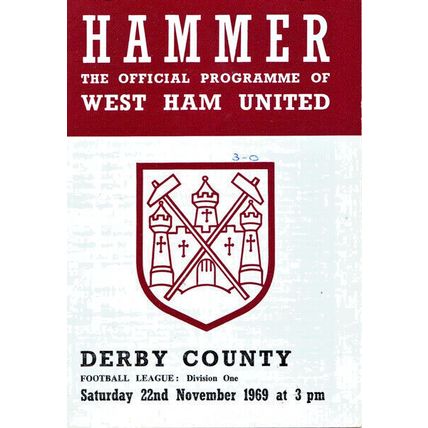 WEST HAM UNITED v DERBY COUNTY LEAGUE DIVISION ONE 1969/70