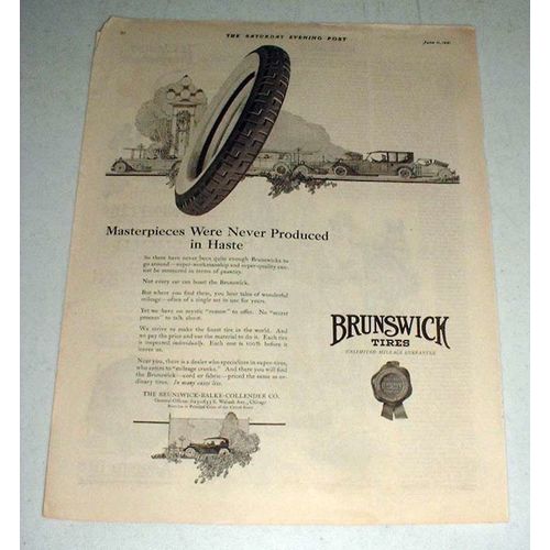 1921 Brunswick Tires Ad - Masterpieces Never in Haste
