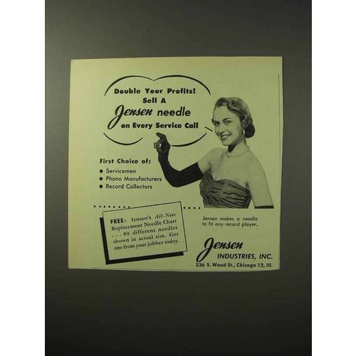 1950 Jensen Record Player Needle Ad - Double Profits