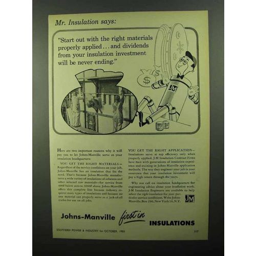 1950 Johns-Manville Insulation Ad - Right Materials