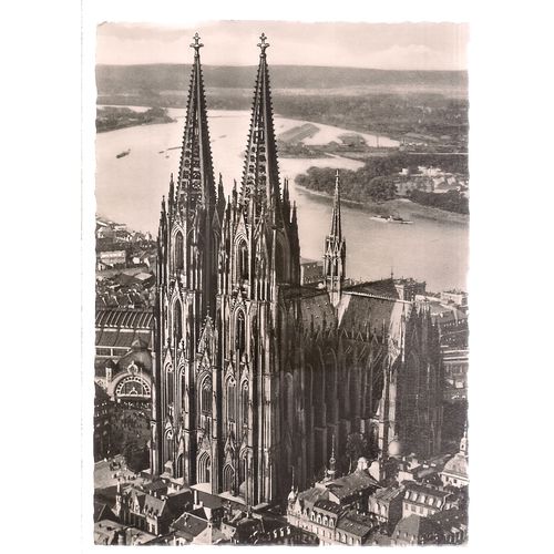 COLOGNE CATHEDRAL FROM THE AIR. Germany ..unused vintage postcard RP #
