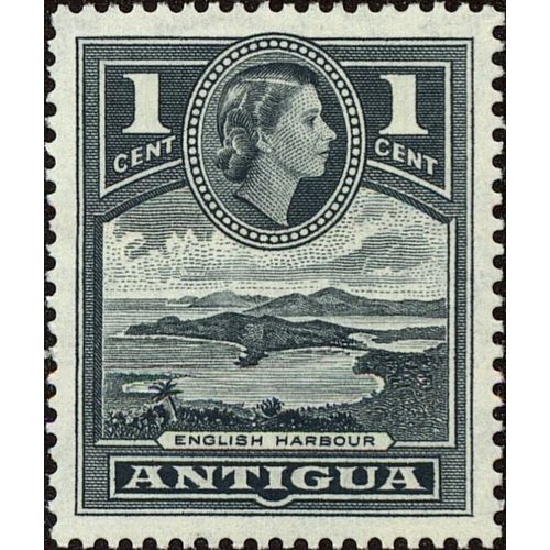 Antigua QEII 1953 1c Grey Mounted Mint MM SG 121 Sc 108 stamp English Harbour