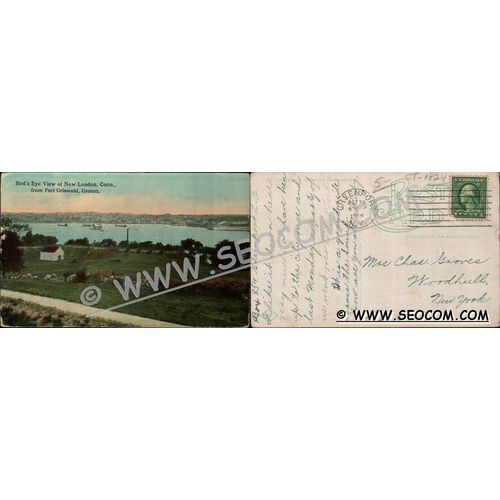CT New London Postcard Bird's Eye View Of New London From Fort Griswold Gr~1824