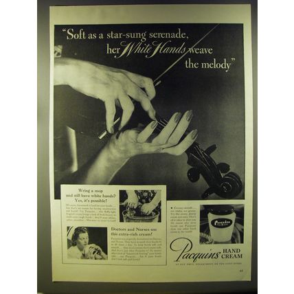 1946 Pacquins Hand Cream Ad - Soft as a star-sung serenade, her white hands