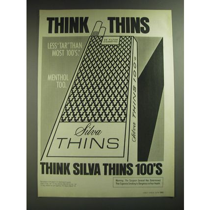1974 Silva Thins Cigarettes Ad - Think Thins