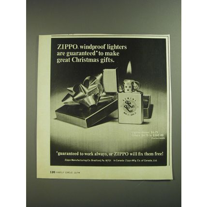 1974 Zippo Lighter Ad - Zippo lighters are guaranteed to make great gifts
