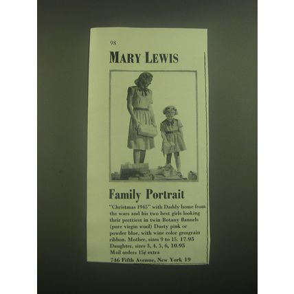 1945 Mary Lewis Bottany Flannel Dresses Advertisement - Family Portrait