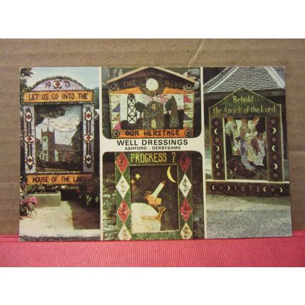 WELL DRESSINGS, ASHFORD, DERBYSHIRE, multi-view used postcard 1975 pm =
